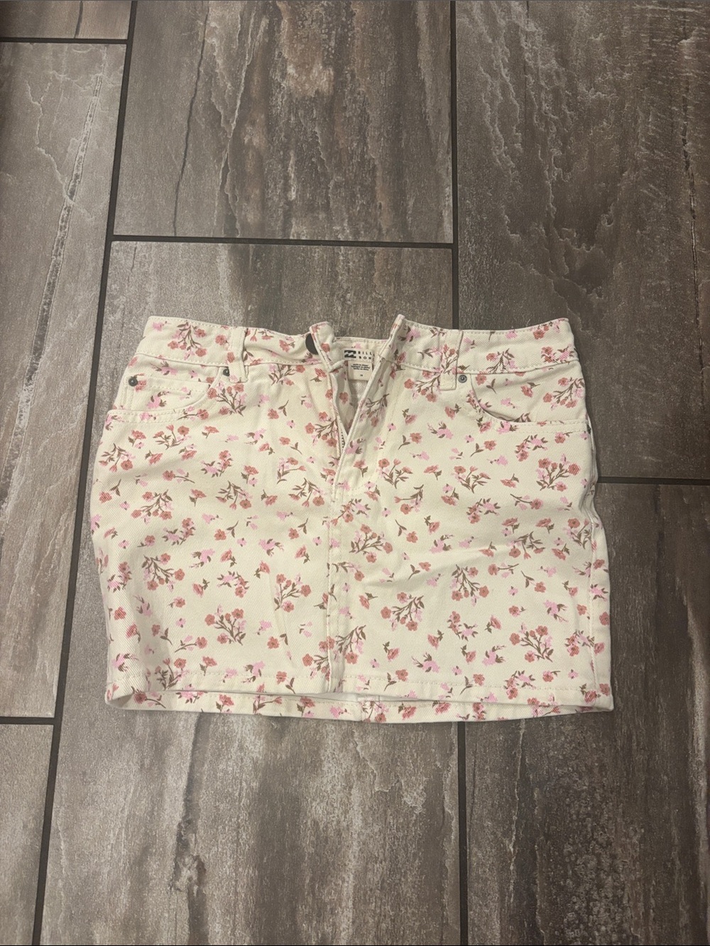 Billabong Cream Floral Mini Skirt with Pink Flowers